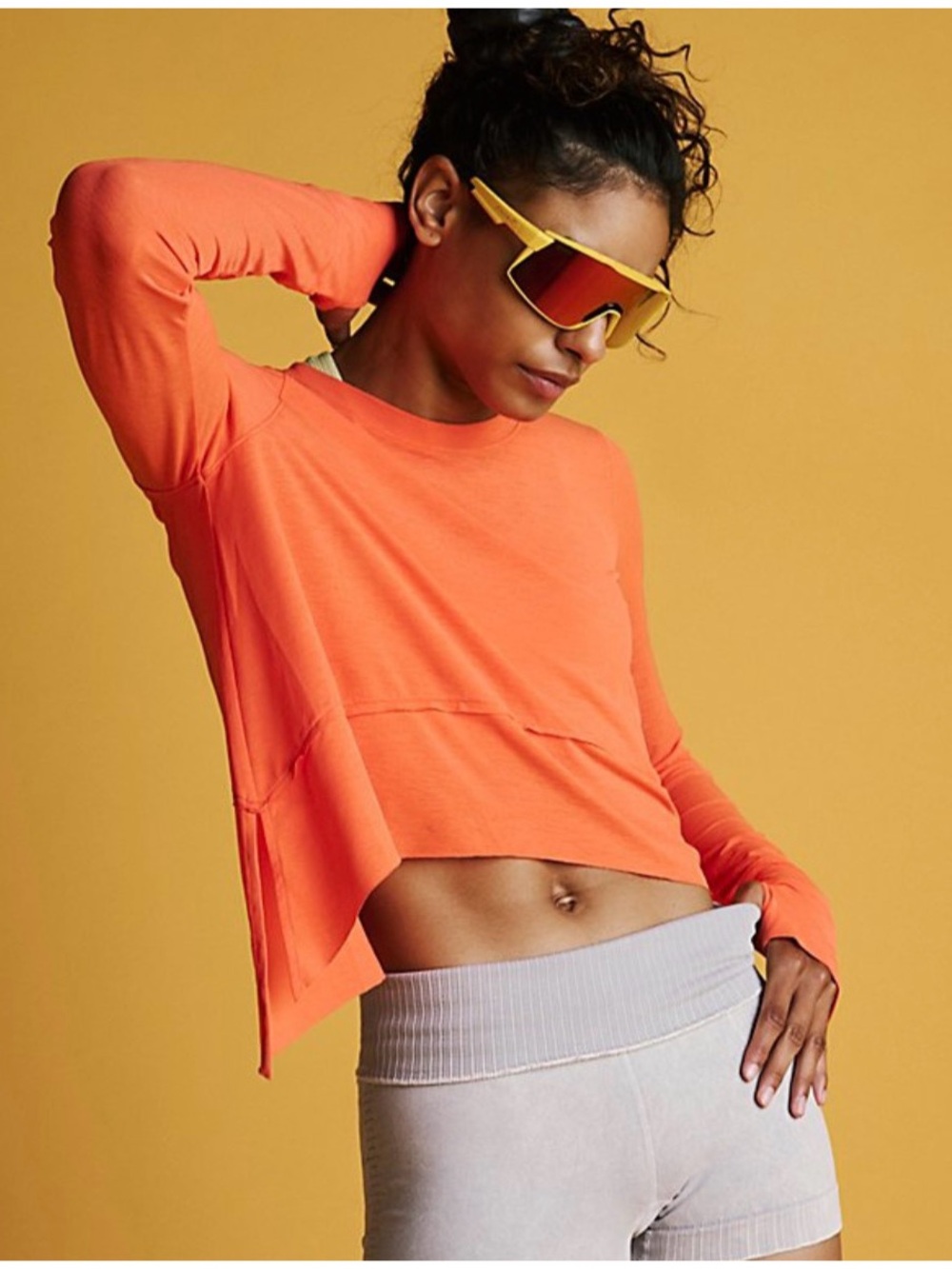 Women's Orange Cropped Long-Sleeve Active Top